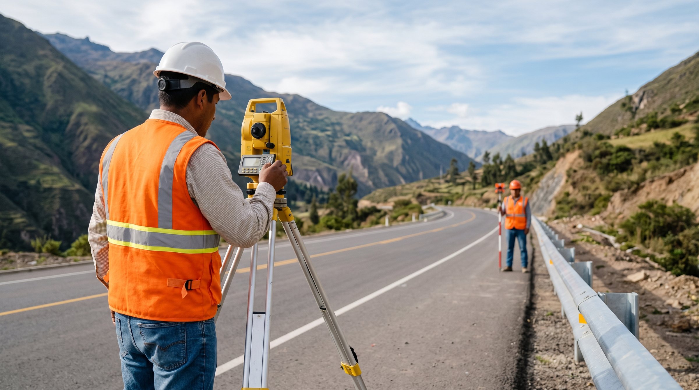 Topógrafo realizando un levantamiento con estación total